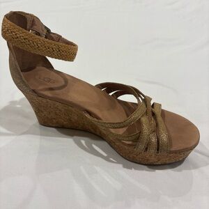 UGG Women's Gold Cork Wedge Sandals with Braided Ankle Strap